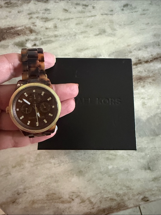 Michael Kors Accessories - Michael Kors Tortoise Resin Bracelet Watch with Gold-Tone Bezel
